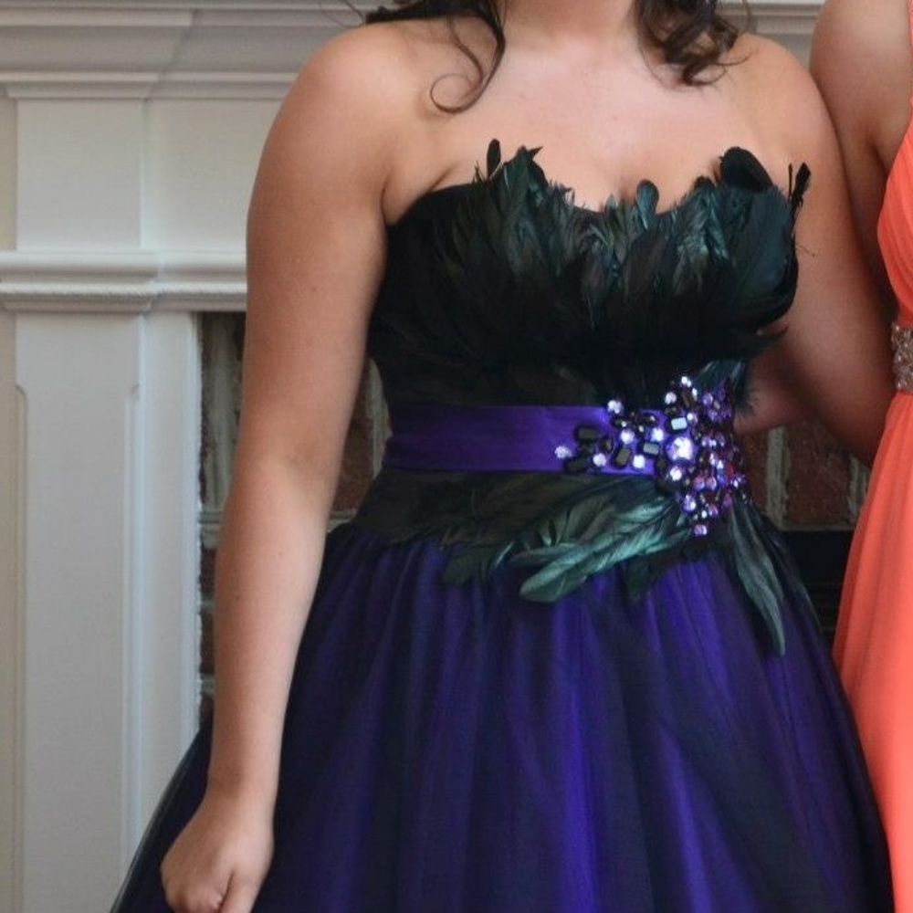 Prom dress with feathers